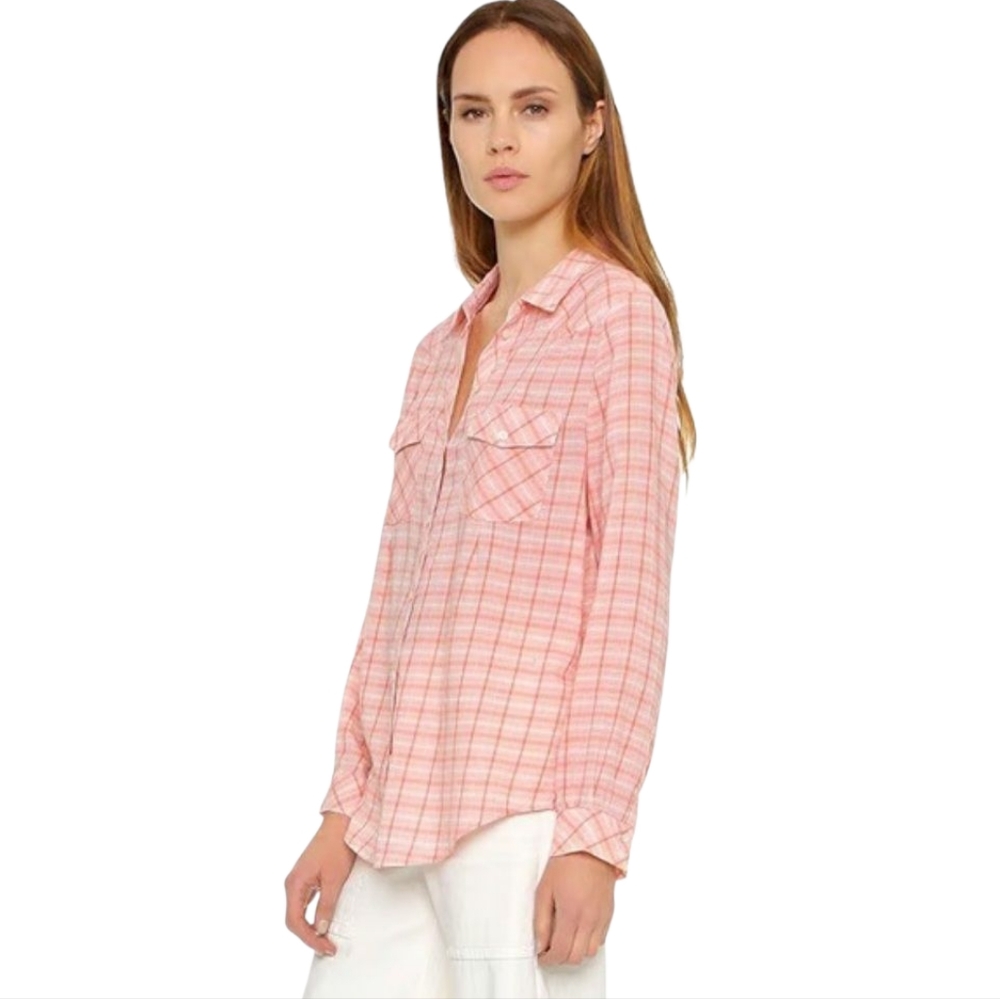 Joie Peach Plaid Women's Top Sz M